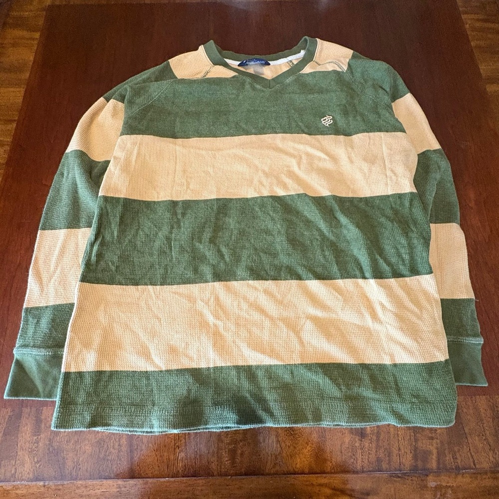 Rocawear‎ Classic Striped Thermal Long Sleeve Green Cream XL